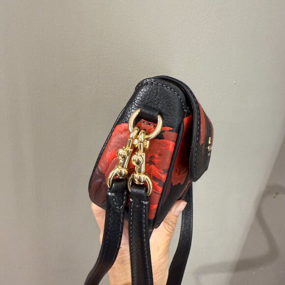 Coach CCF74 Hailey Flap Bag With Floral Print Black/Red - Picture 4 of 10